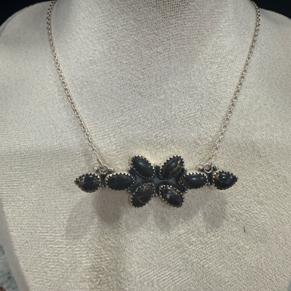 Black Jack Turquoise Necklace in 925 Sterling Silver